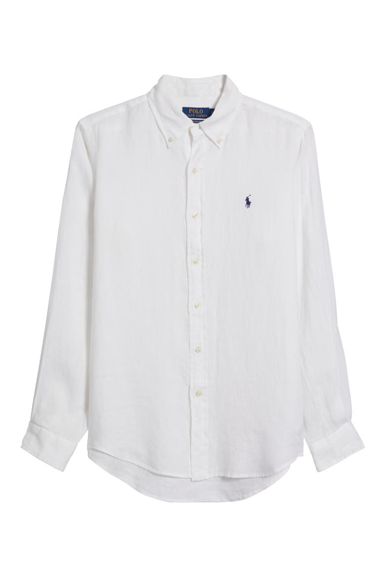 Solid White Linen Button-Down Shirt, Main, color, CERAMIC WHITE