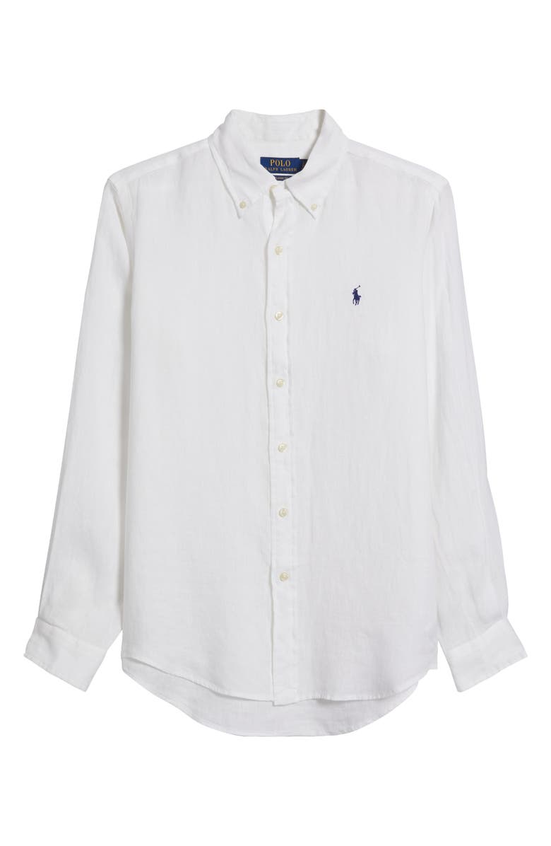 Polo Ralph Lauren Solid White Linen Button-Down Shirt, Main, color, White
