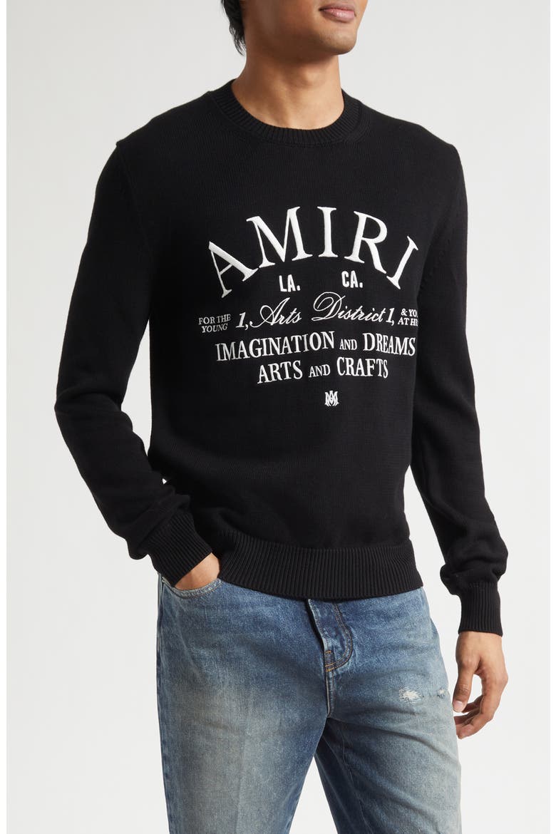 Arts District Embroidered Cotton Crewneck Sweater, Main, color, BLACK