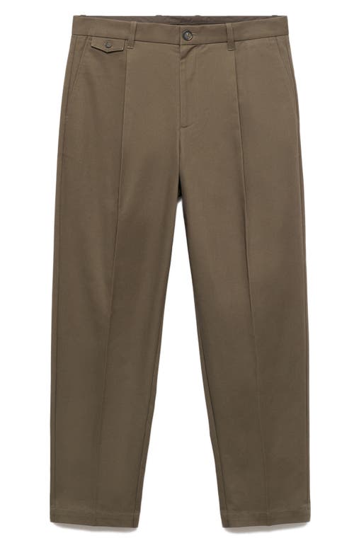 Mango Regular Fit Pleated Cotton Pants In Brown
