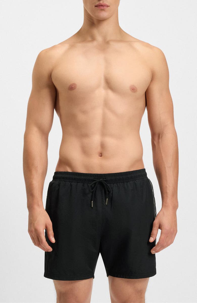 BOSS Ole Straight Leg Nylon Swim Trunks, Main, color, Black