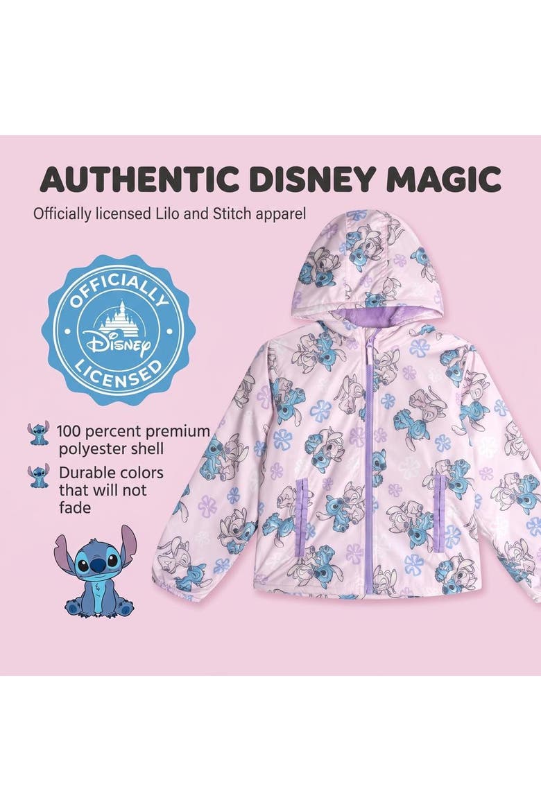 Lilo & Stitch Hooded Zip-Up Rain Jacket, Alternate, color, Pink Stitch and Angel