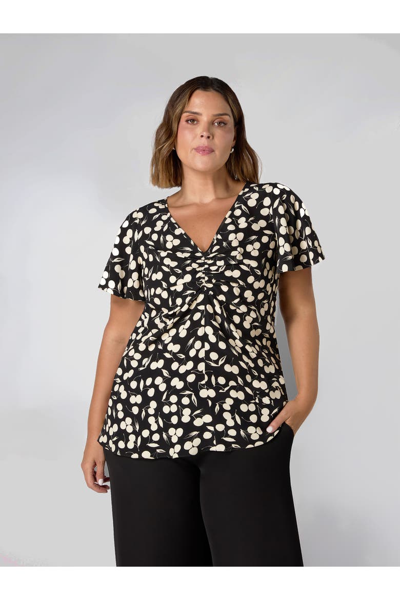 Cherry Print Ruched Flutter Sleeve Top, Main, color, Cherry Print