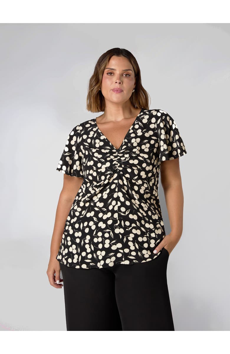 Live Unlimited Cherry Print Ruched Flutter Sleeve Top, Main, color, Cherry Print