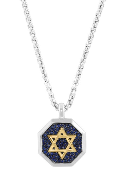 Men's Two-Tone Pavé Sapphire Star of David Pendant Necklace