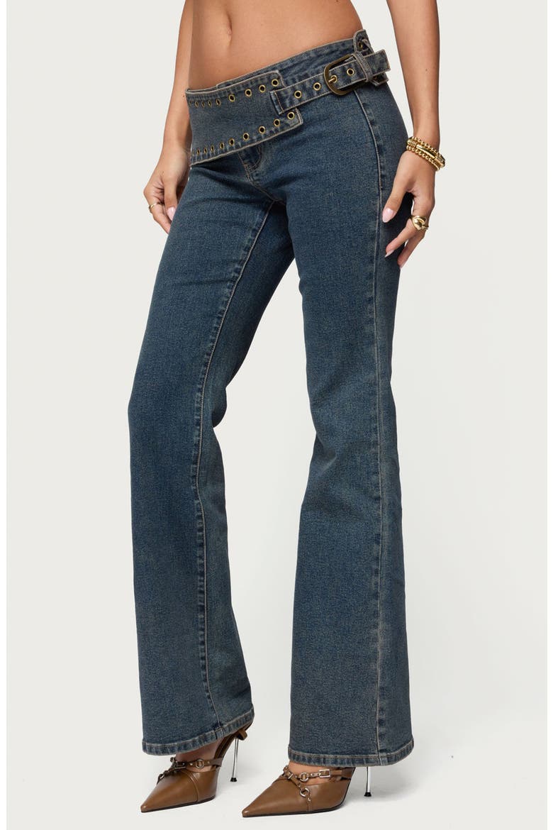 Asymmetric Grommet Detail Low Rise Jeans, Alternate, color, BLUE-VINTAGE-WASHED