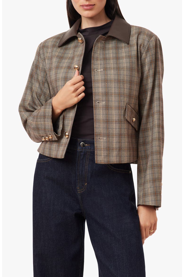 Houndstooth Check Swing Jacket, Main, color, BROWN HOUNDSTOOTH