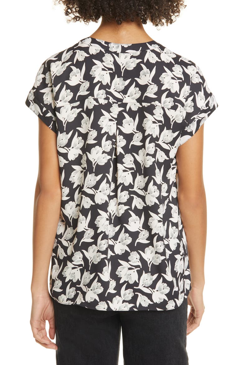 Solace Floral Print Split Neck Top, Alternate, color, CAVIAR