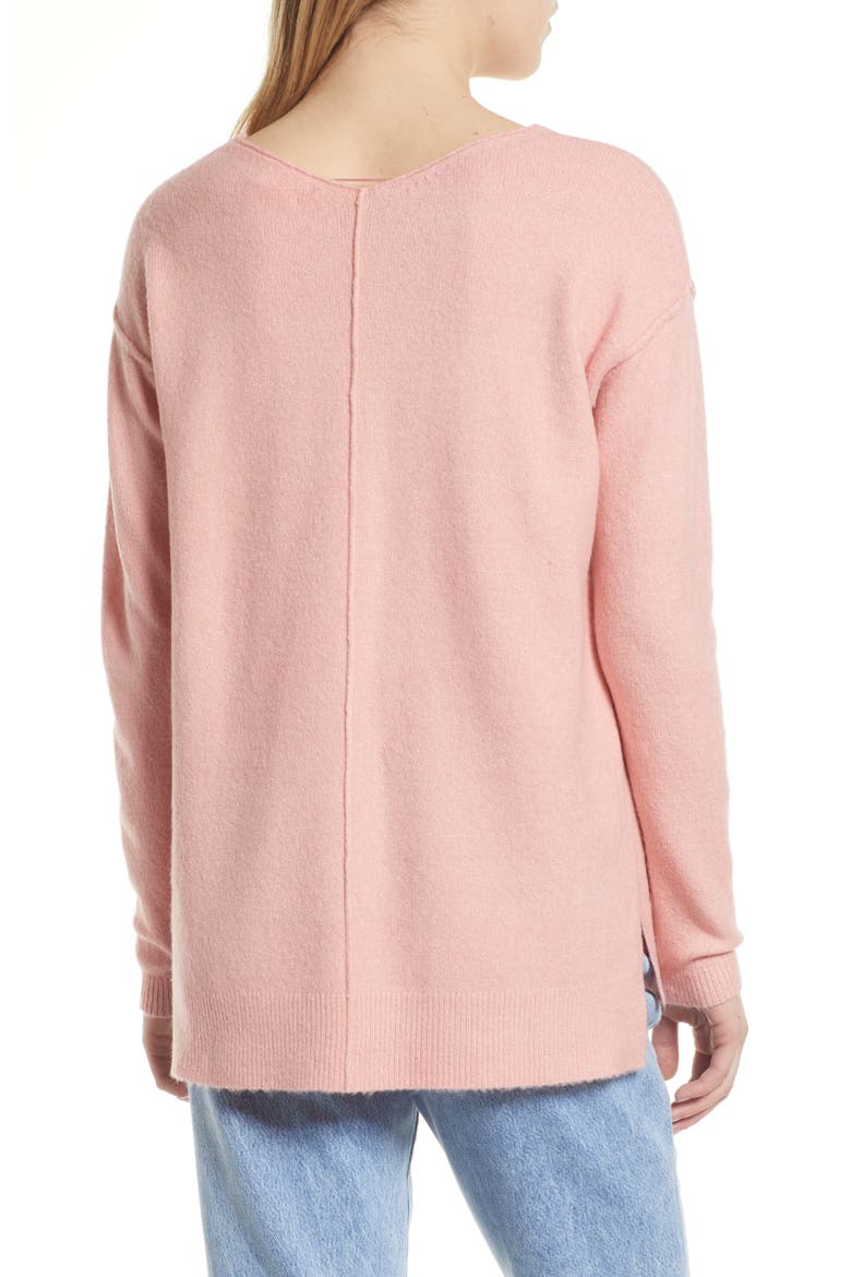 Women's High/Low V-Neck Sweater, Alternate, color, PINK BRIDE