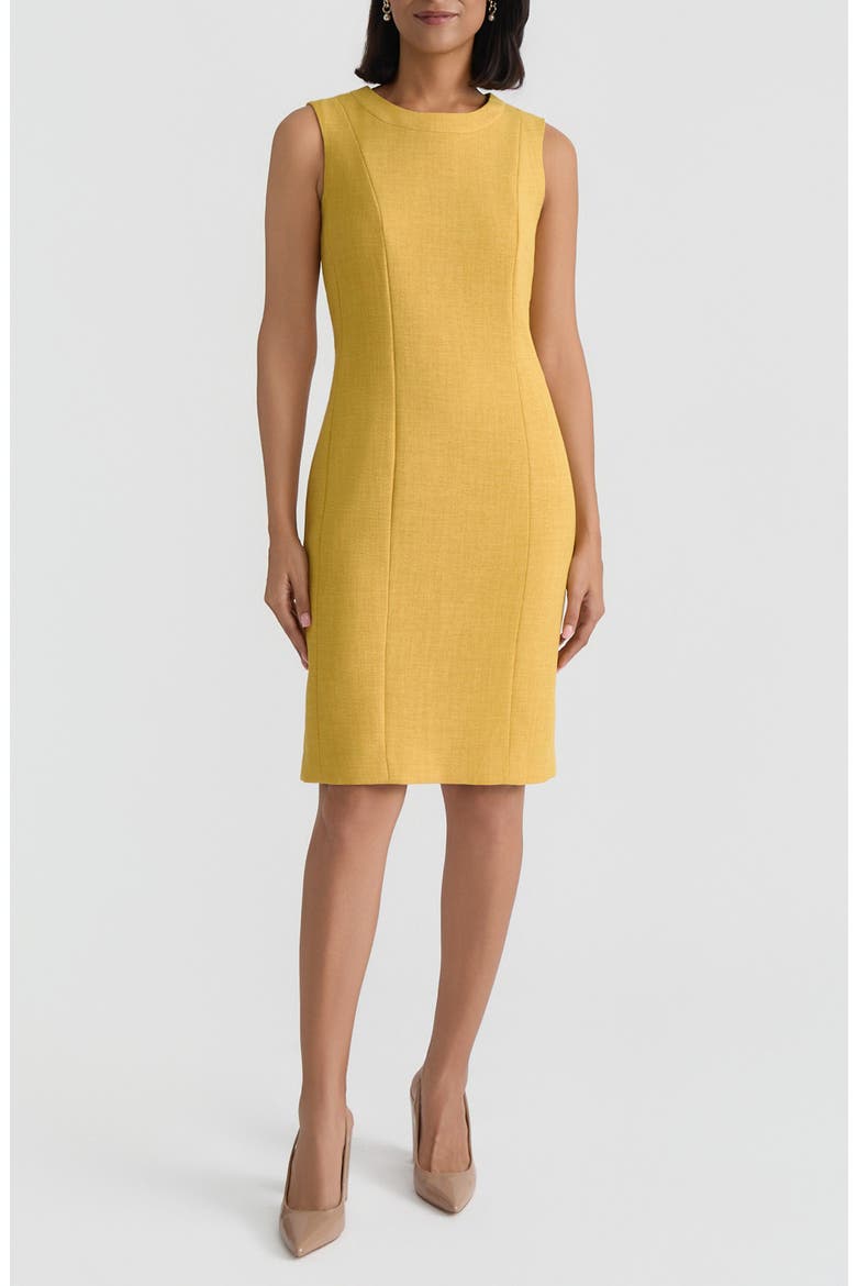 Pebble Crepe Seamed Sheath Dress, Main, color, BUTTERSCOTCH