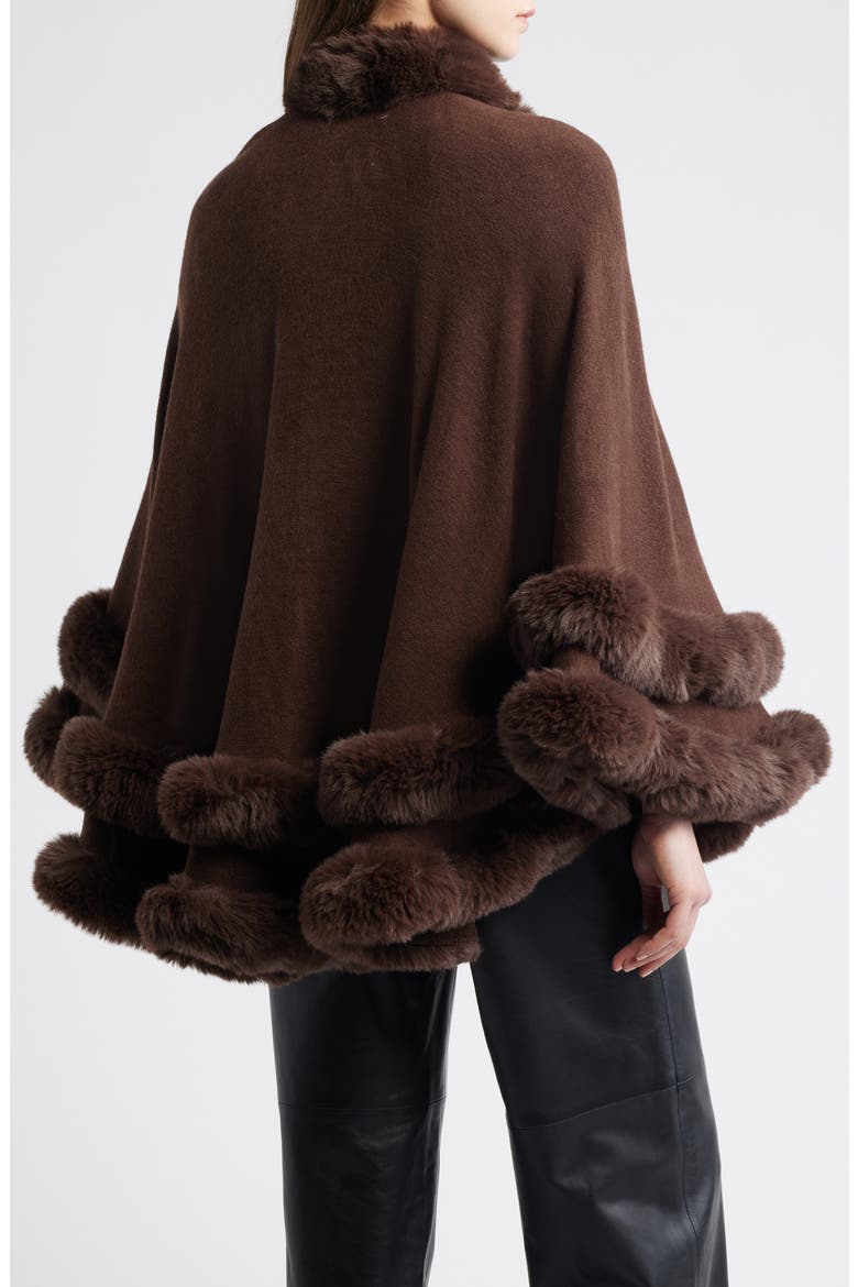 Faux Fur Trim Ruana, Alternate, color, CHOCOLATE