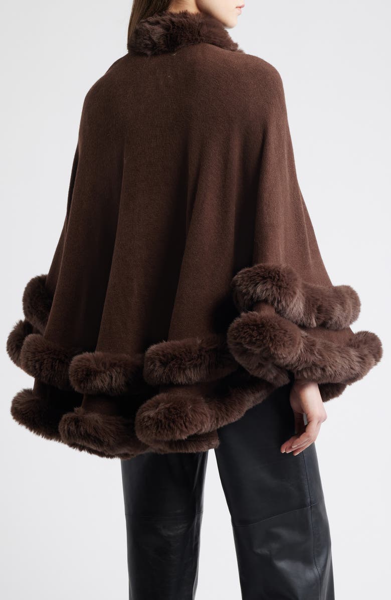 La Fiorentina Faux Fur Trim Ruana, Alternate, color, Chocolate