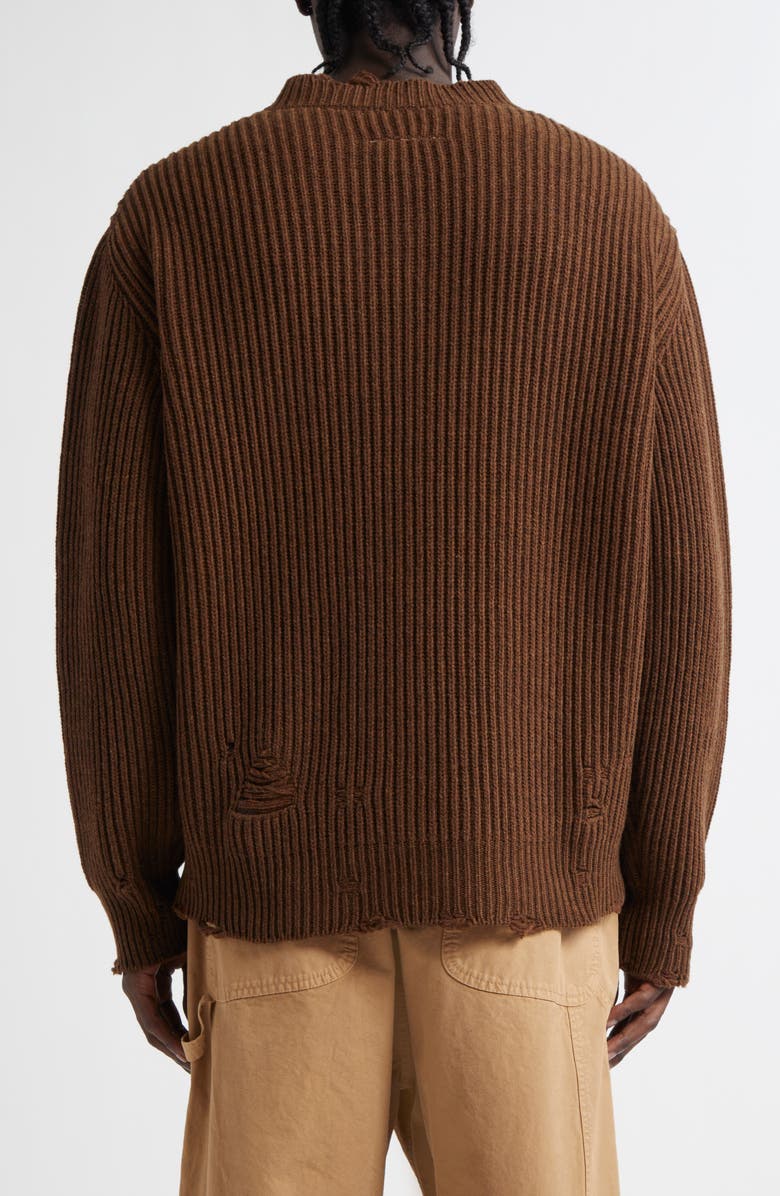 MM6 Maison Margiela Distressed Wool Blend V-Neck Sweater, Alternate, color, Brown Melange