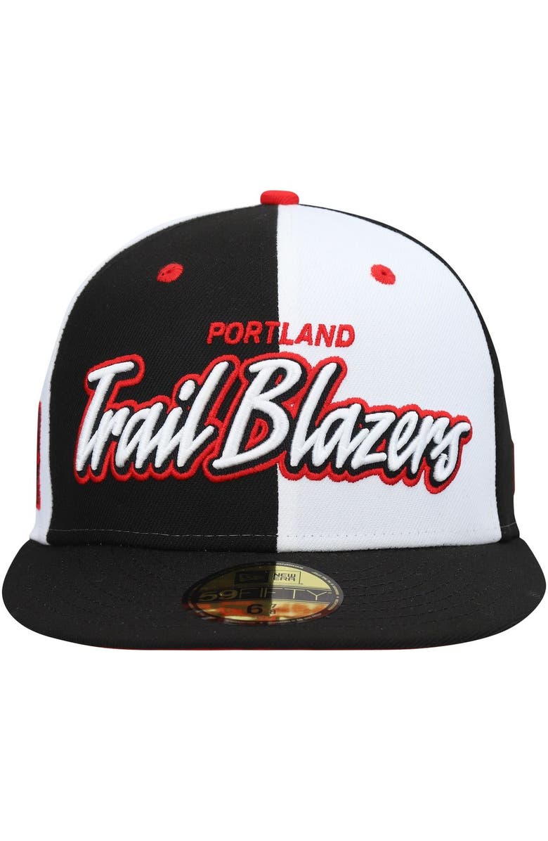 New Era Men's New Era Black/White Portland Trail Blazers Script Pinwheel 59FIFTY Fitted Hat, Alternate, color, Black