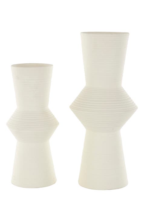 Set of 2 Fluted Ceramic Vases