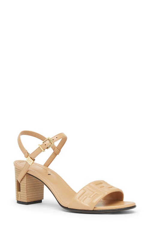Fendi Delfina Ff Leather Block-heel Sandals In Dark Honey/dark Honey