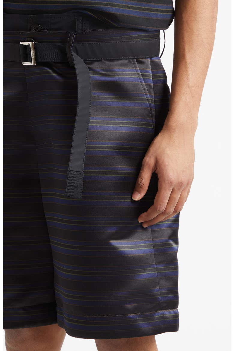 Belted Mixed Media Horizontal Stripe Shorts, Alternate, color, BLACK/ NAVY