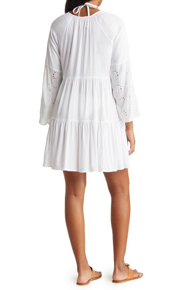 Eyelet Bell Sleeve Tunic, Alternate, color, WHITE