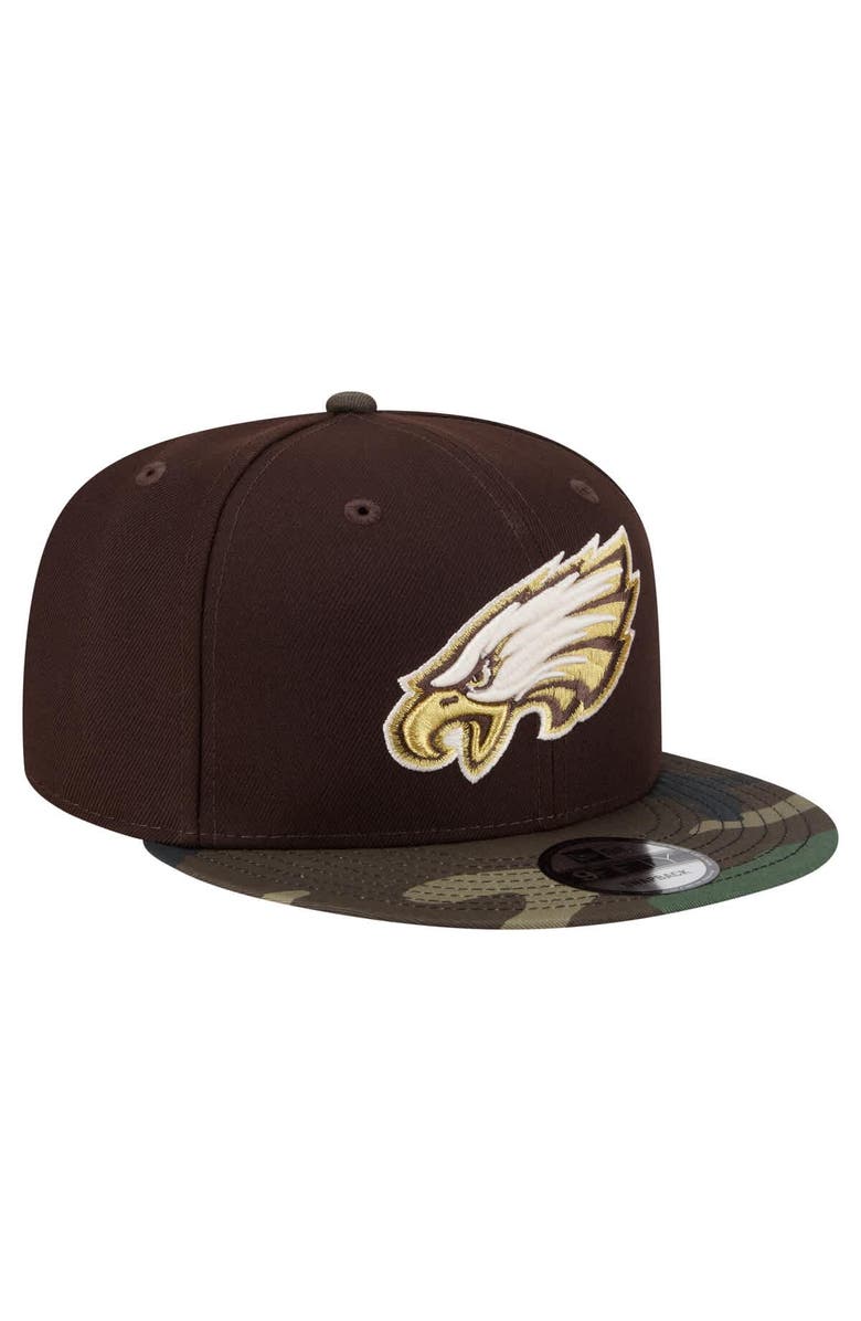 New Era Men's New Era Dark Brown Philadelphia Eagles Burnt Wood Camo 9FIFTY Snapback Hat, Alternate, color, Dark Brown