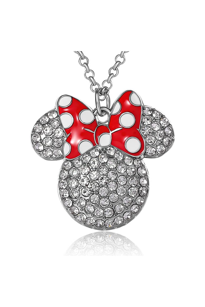 Fashion Red Polka Dot Bow Crystals Pave Necklace, Alternate, color, Silver