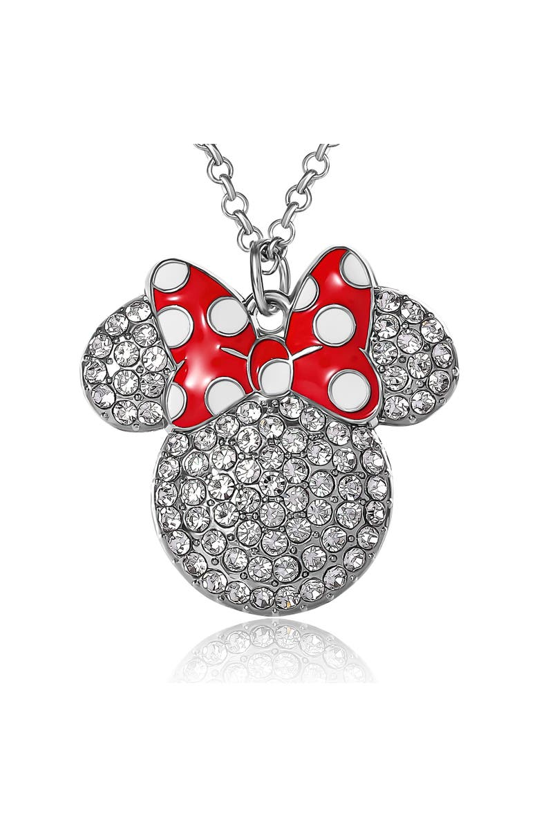 Disney Fashion Red Polka Dot Bow Crystals Pave Necklace, Alternate, color, Silver