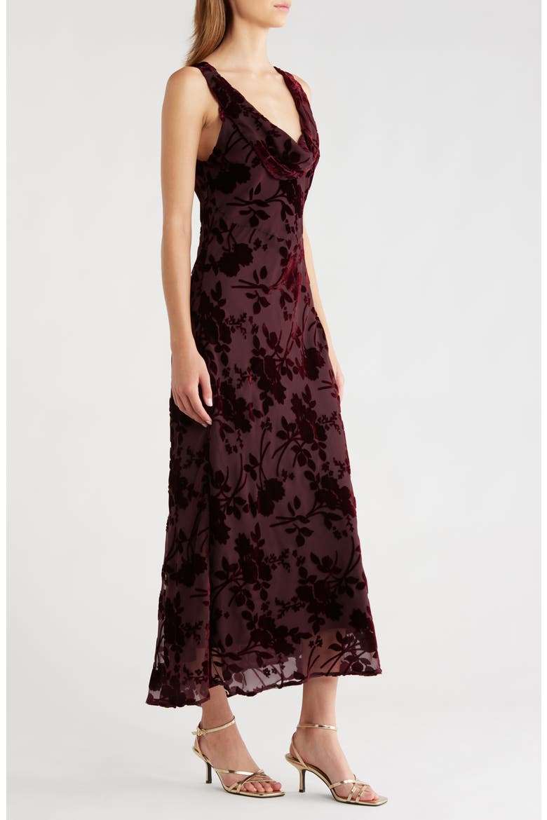 Floris Floral Burnout Velvet Maxi Dress, Alternate, color, WINE