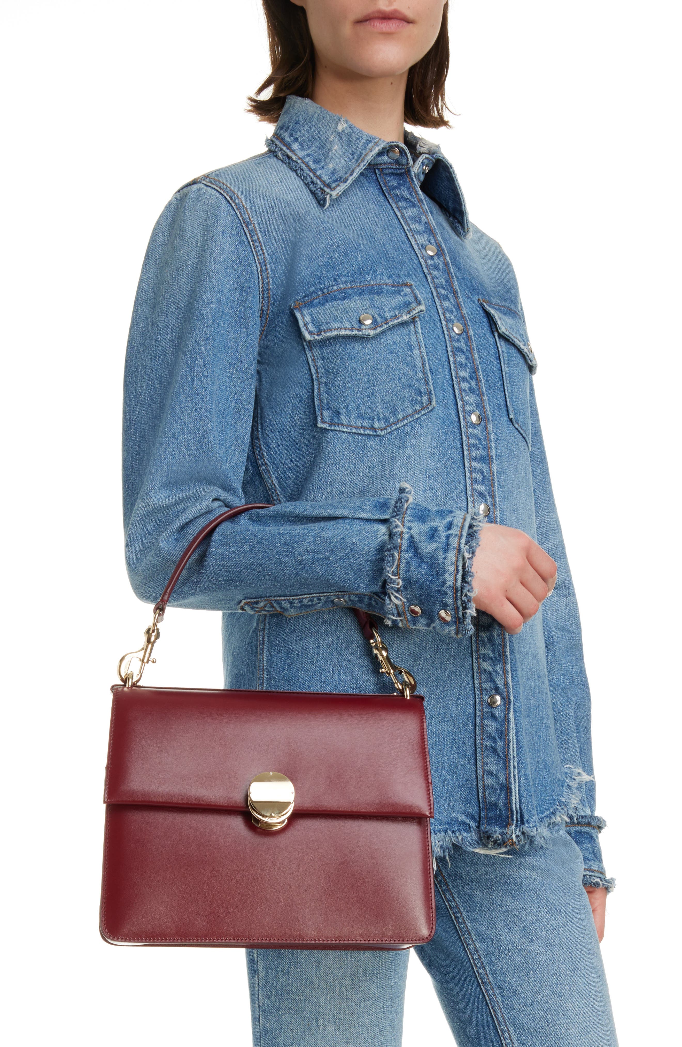 Penelope Structured Leather Shoulder Bag, Alternate, color, DEEP RED 600