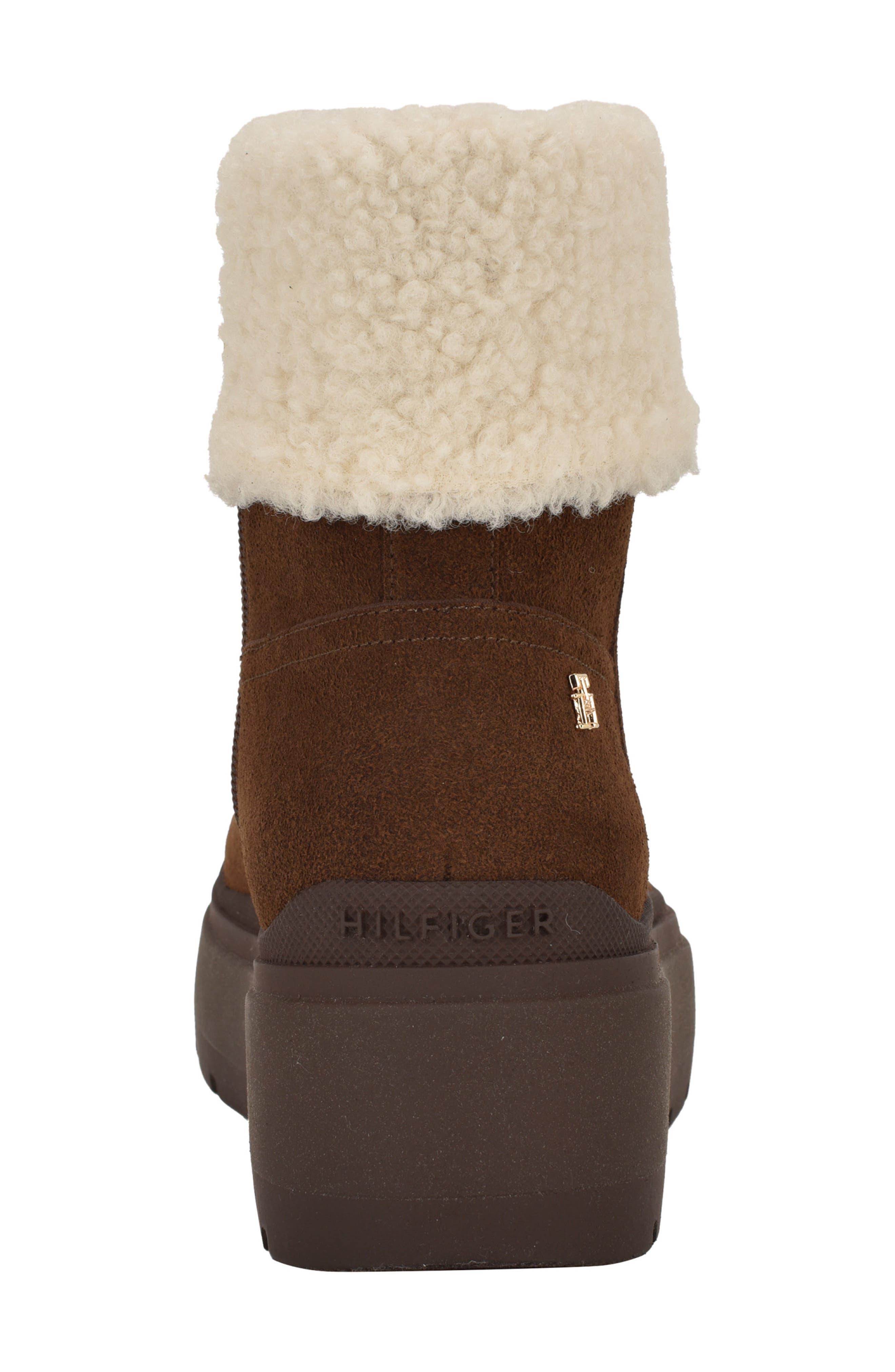 Tommy Hilfiger Peleiz Faux Shearling Cuff Platform Bootie, Alternate, color, Dark Brown Suede Shearling