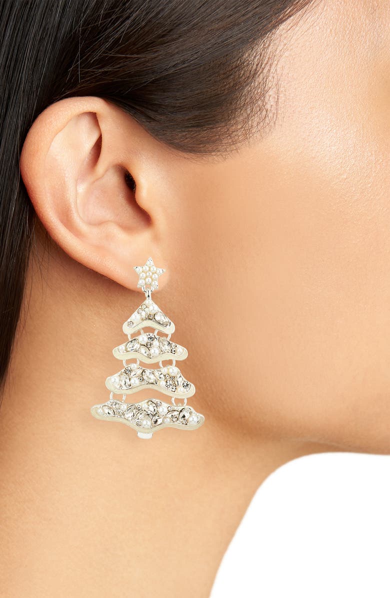 Leith Embellished Christmas Tree Drop Earrings, Alternate, color, Clear- White- Silver