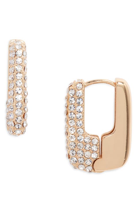 Pavé Rectangle Huggie Hoop Earrings