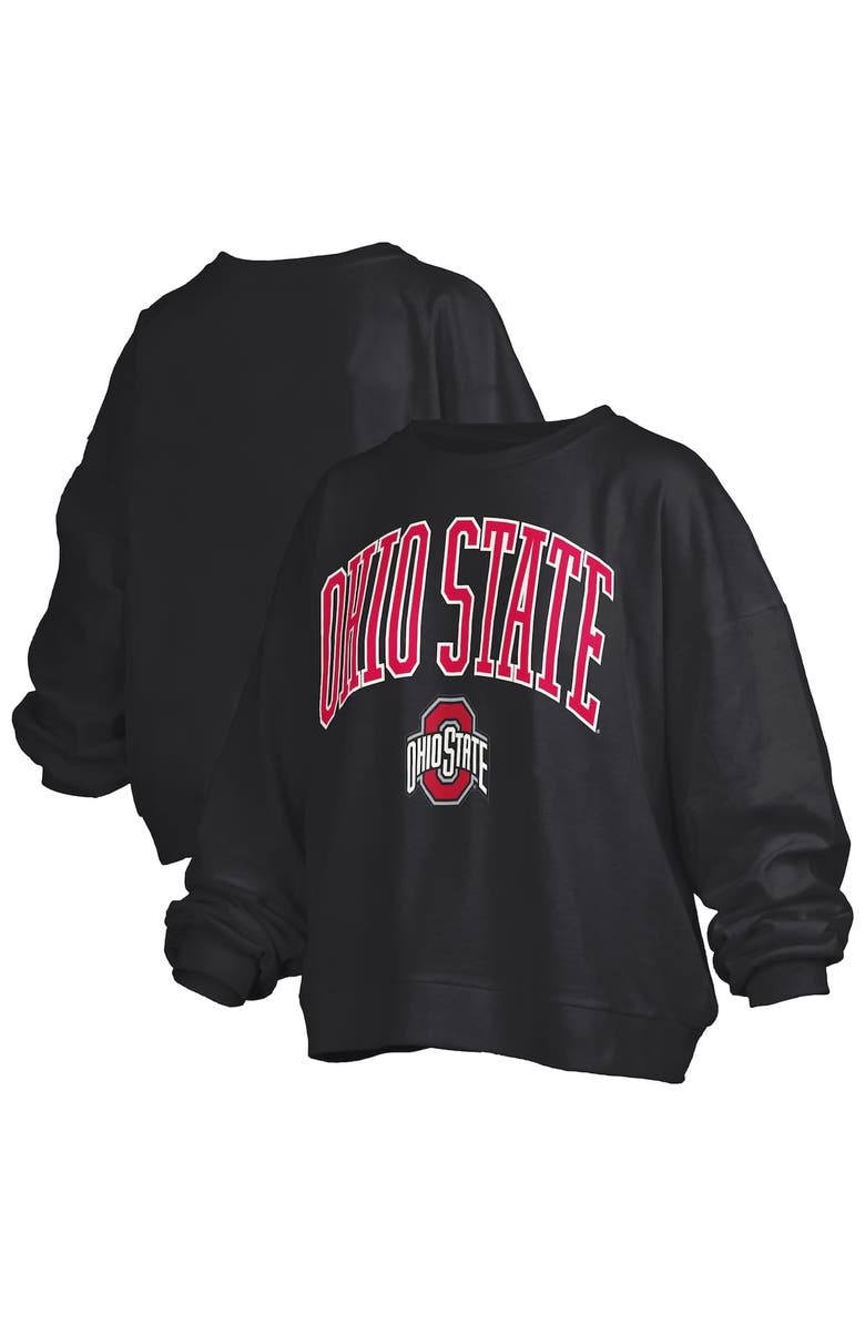 PRESSBOX Women's Pressbox Black Ohio State Buckeyes Janise Arch Over Logo Waist Length Oversized Pullover Sweatshirt, Alternate, color, Black