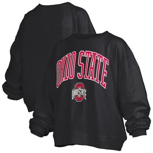 Pressbox Black Ohio State Buckeyes Janise Arch Over Logo Waist Length Oversized Pullover Sweatshirt In Black
