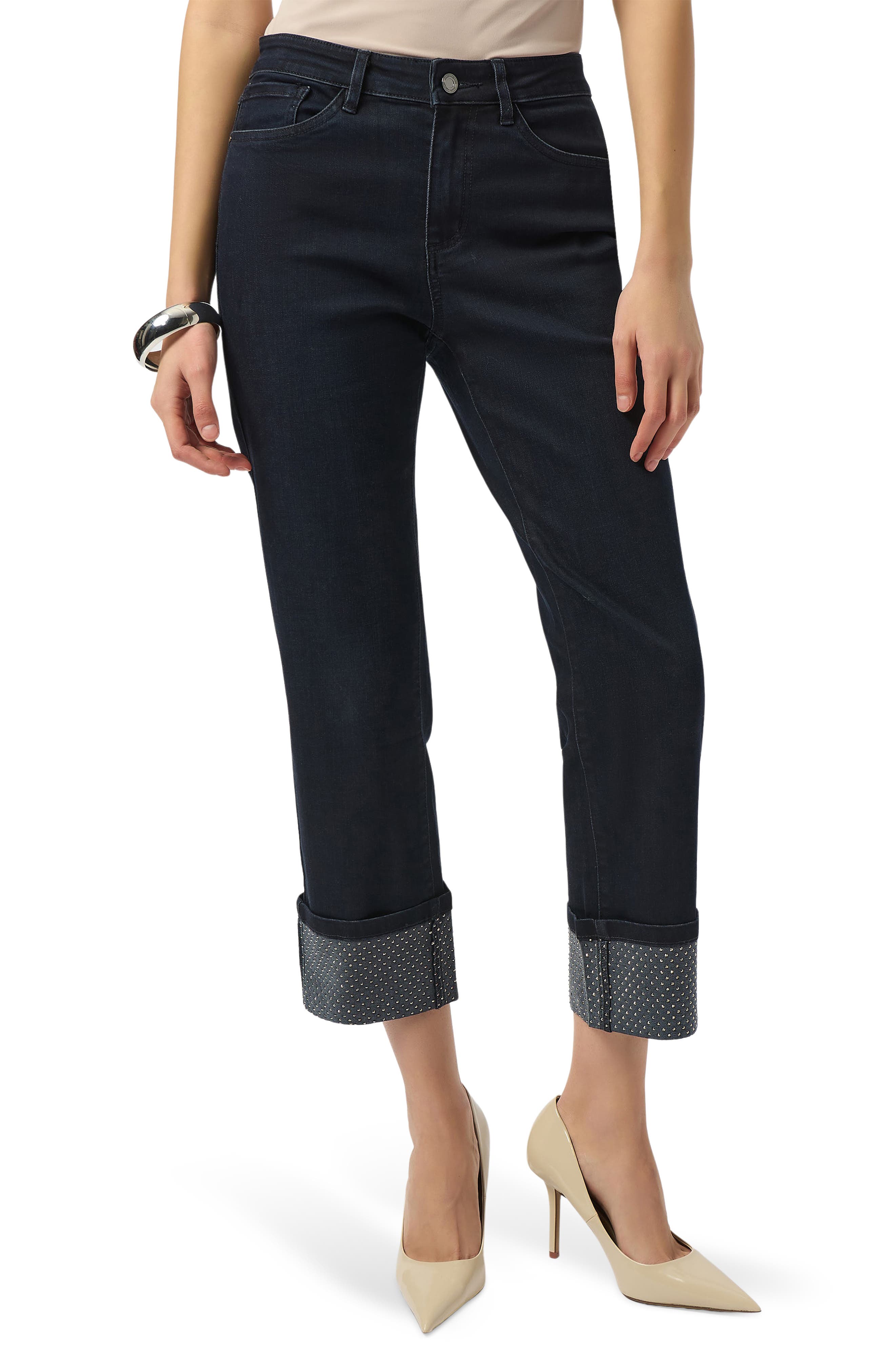 Studded Cuff Straight Leg Jeans