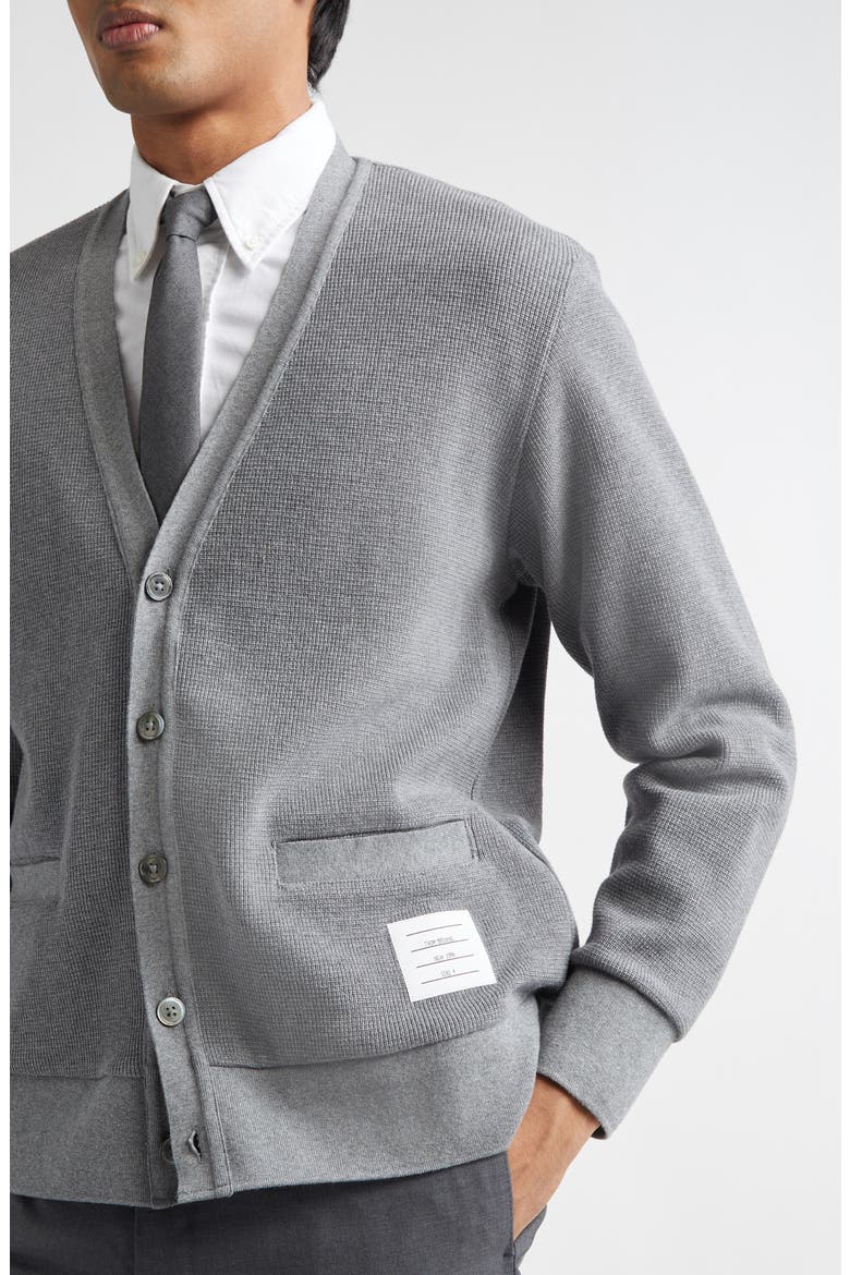 Waffle Knit V-Neck Cardigan, Alternate, color, MED GREY
