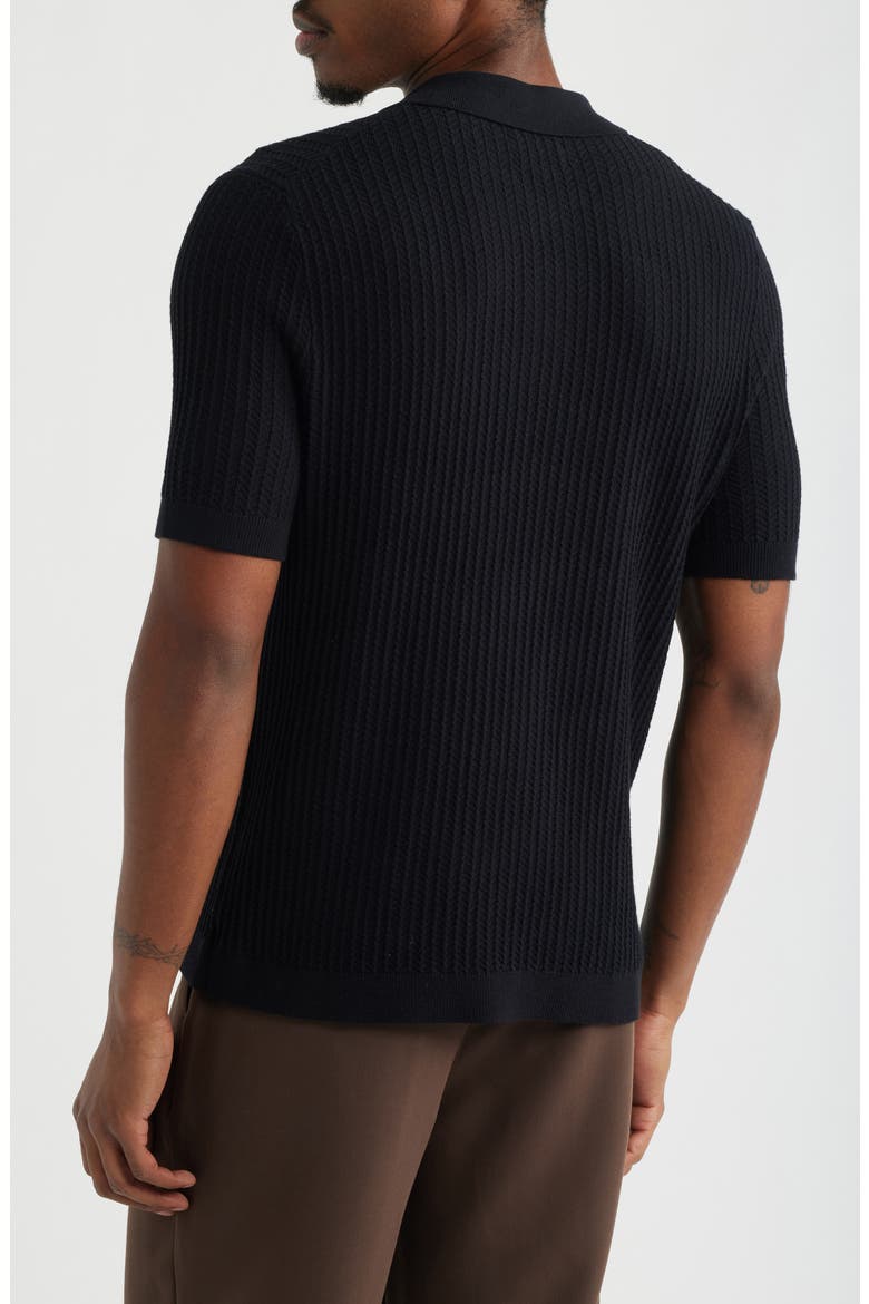 Textured Short Sleeve Polo Sweater, Alternate, color, BLACK
