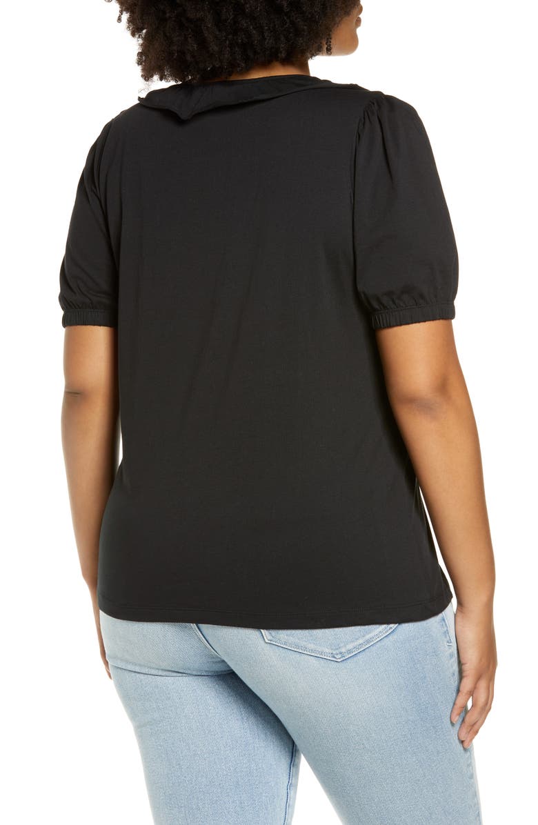 VERO MODA CURVE Elos Ruffle Cotton Henley T-Shirt, Alternate, color, 