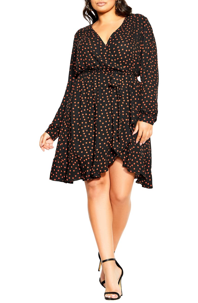 City Chic Amber Long Sleeve Faux Wrap Dress, Main, color, 