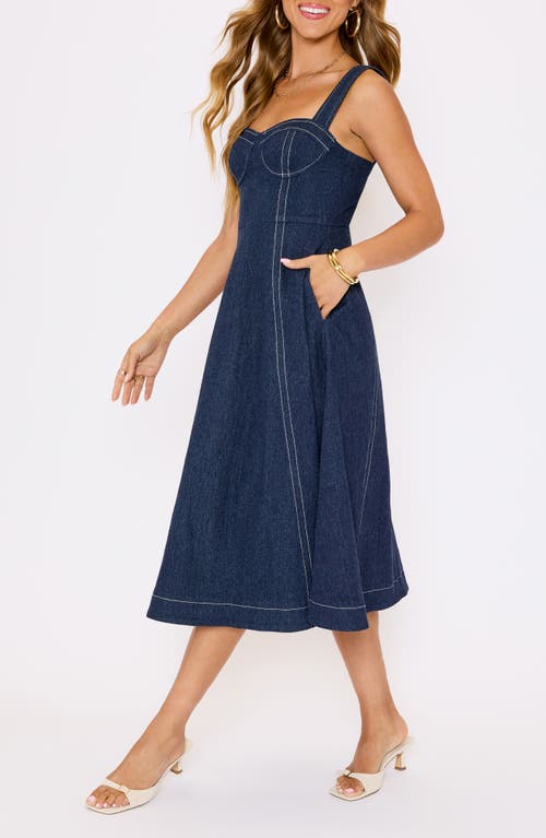Vici Collection Rey Bustier Bodice Denim Midi Dress In Blue