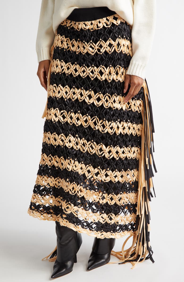 Diotima Cavalla Fringe Stripe Macramé Maxi Skirt, Alternate, color,
