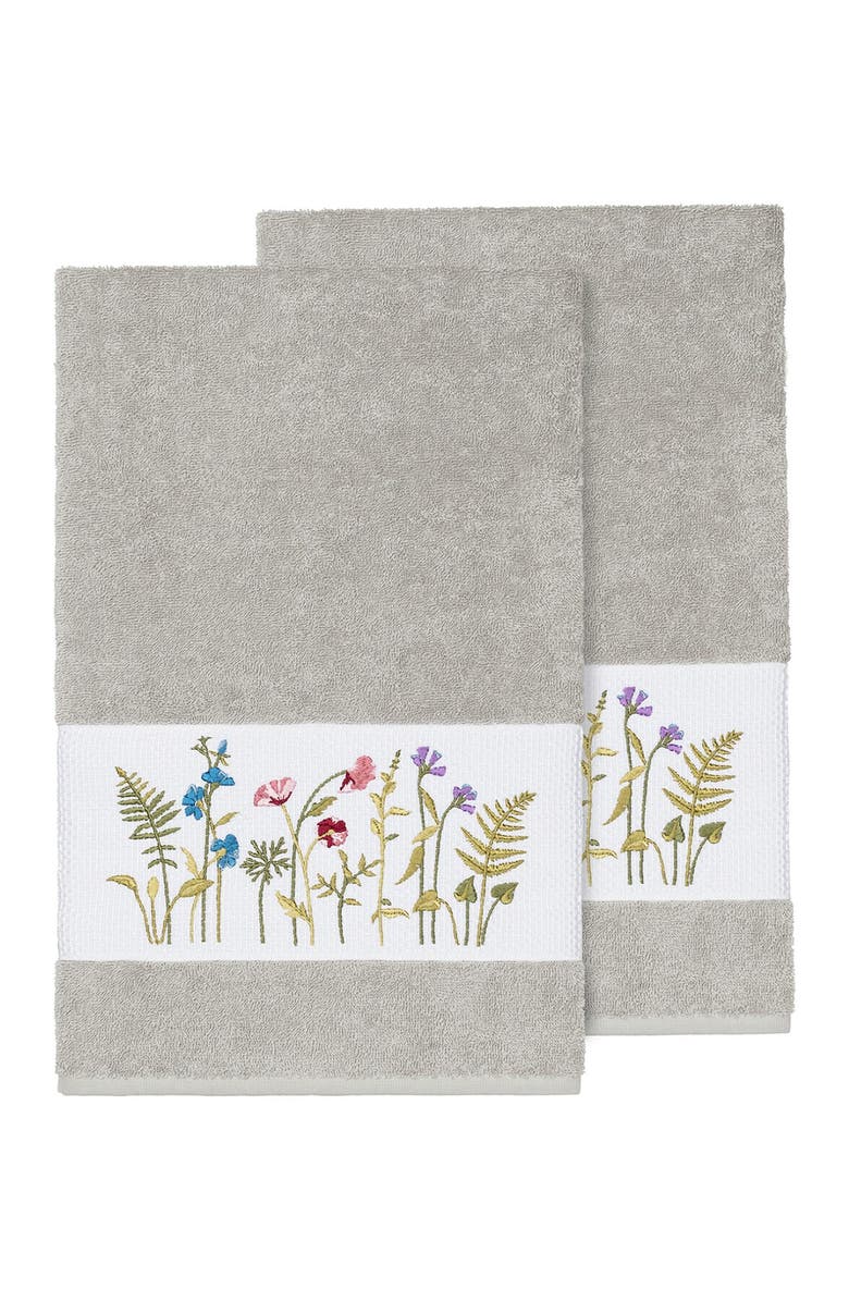 Linum Home Textiles Serenity Embellished Bath Towel - Set of 2 - Light Grey, Main, color, Light Grey