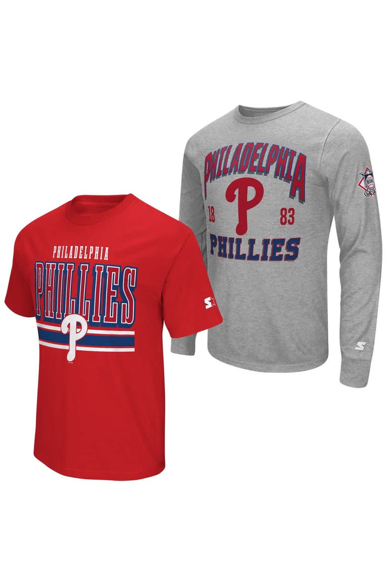 Men's Starter  Heather Gray/Red Philadelphia Phillies Two-Pack Long Sleeve & Short Sleeve T-Shirt Set, Main, color, Red