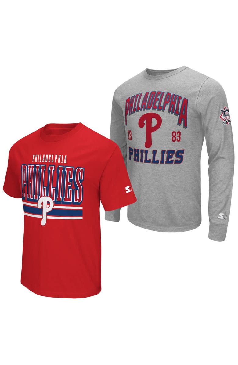 STARTER Men's Starter Heather Gray/Red Philadelphia Phillies Two-Pack Long Sleeve & Short Sleeve T-Shirt Set, Main, color, Red