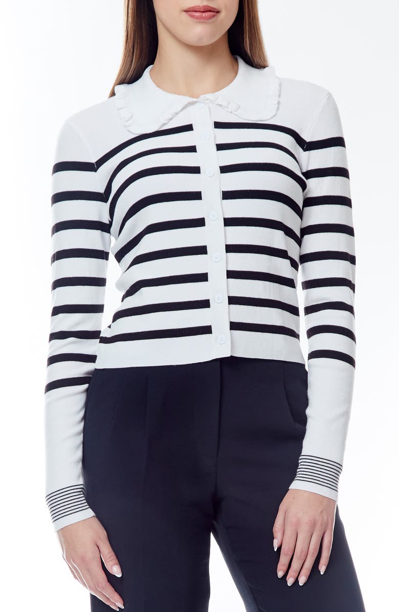 BY DESIGN Adrian Stripe Ruffle Collar Crop Cardigan, Main, color,