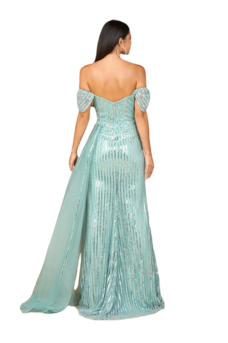 Off Shoulder Fitted Gown, Alternate, color, Dark Sage