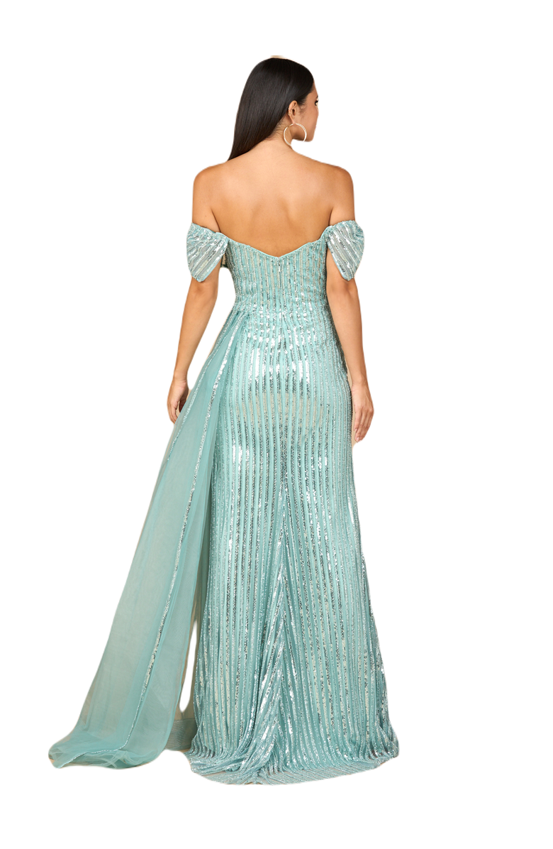LARA New York Off Shoulder Fitted Gown, Alternate, color, Dark Sage