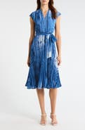 Tahari ASL Printed Plissé Tie Waist Midi Dress