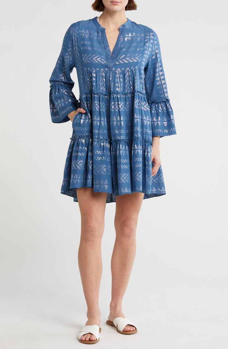 Elan Long Bell Sleeve Tiered Cover-Up Dress, Main, color, 