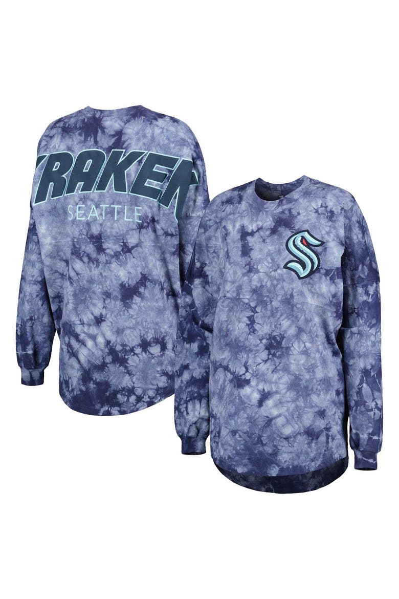 Women's Fanatics Branded Deep Sea Blue Seattle Kraken Crystal-Dye Long Sleeve T-Shirt, Alternate, color, Navy