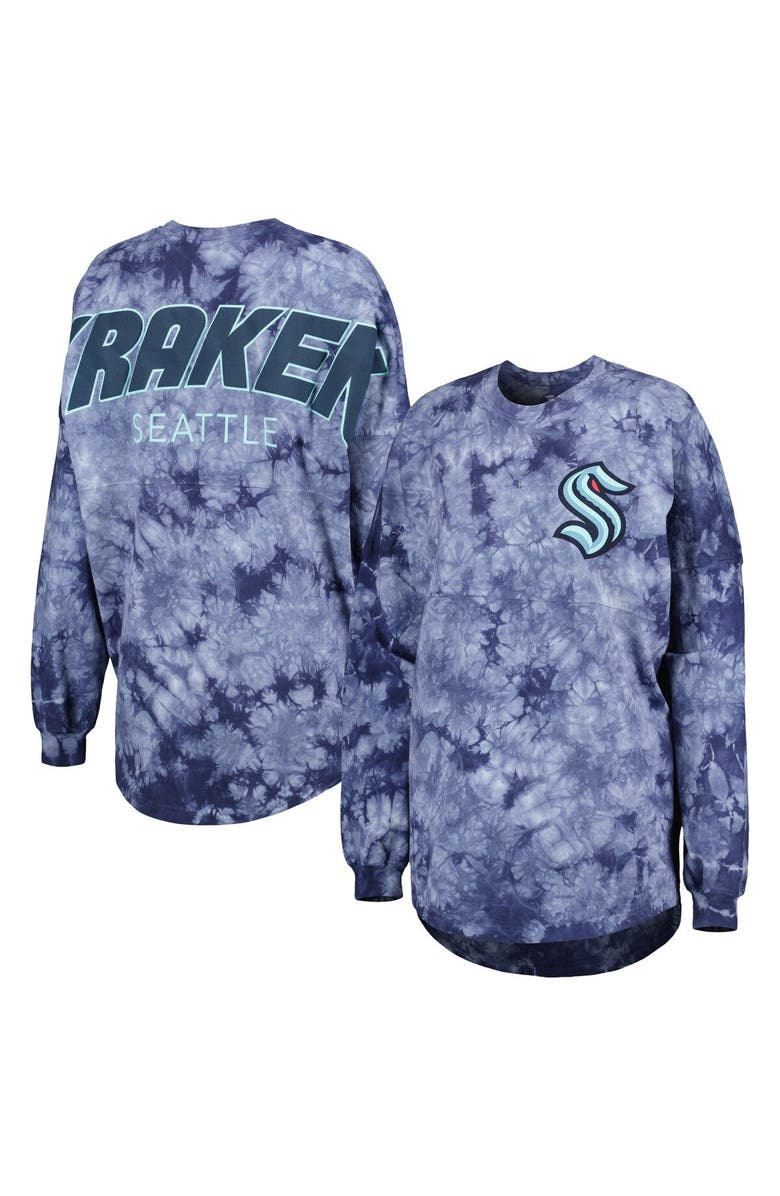 FANATICS Women's Fanatics Branded Deep Sea Blue Seattle Kraken Crystal-Dye Long Sleeve T-Shirt, Alternate, color, Navy