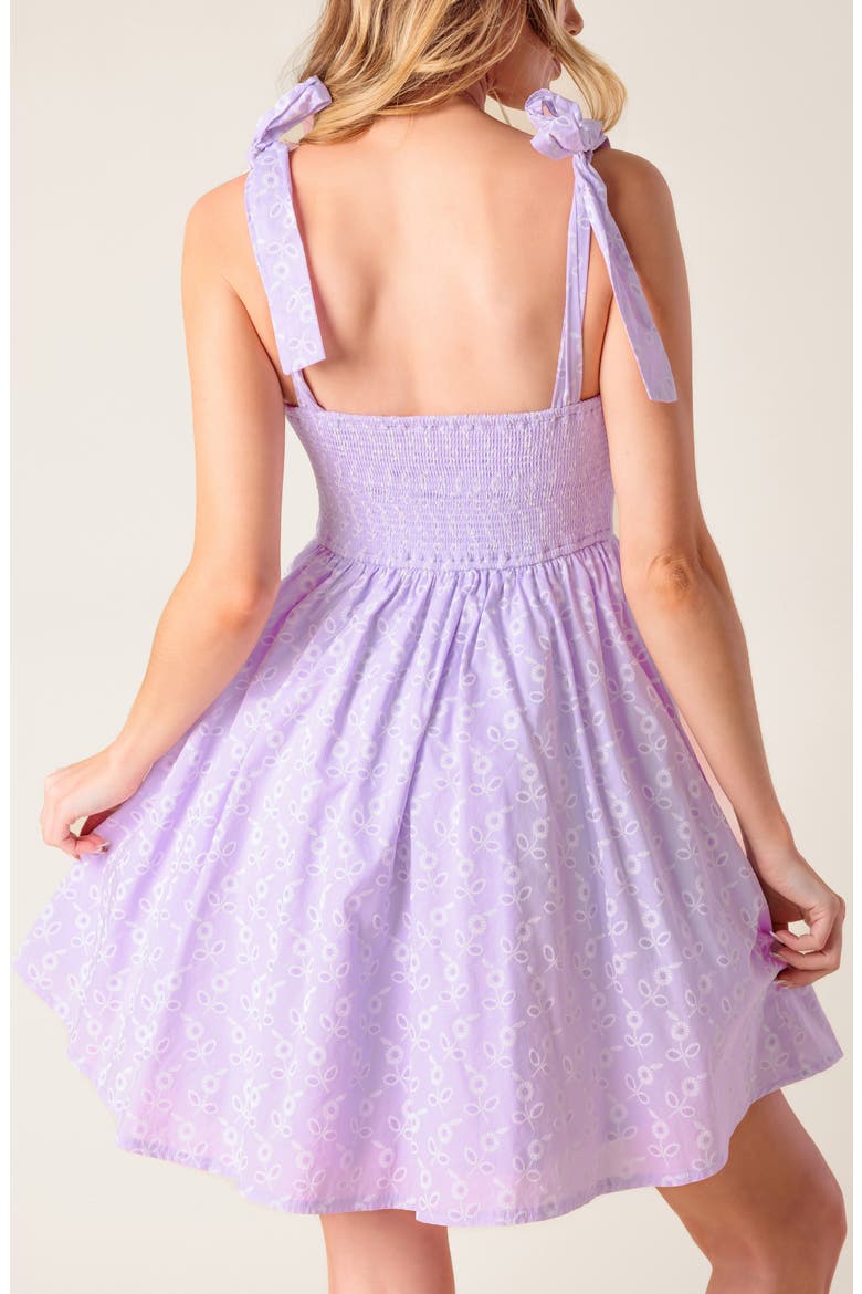 Floral Embroidered Tie Strap Fit & Flare Minidress, Alternate, color, LAVENDER